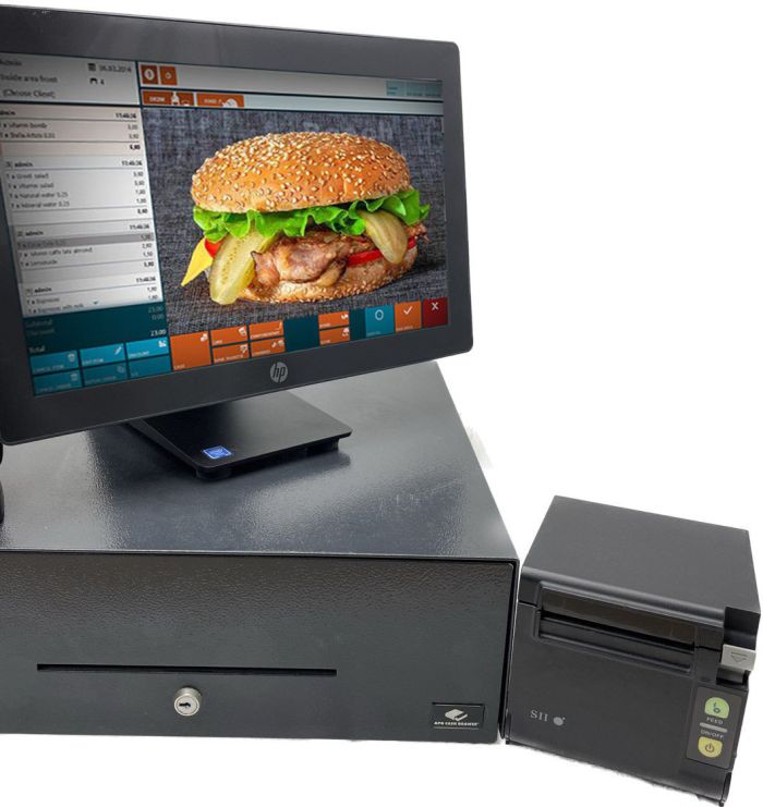 Комплект ПОС для Кафе і Кондитерських 1. POS-термінал HP RP9 G1 (Все в одному), з Windows. Проц. intel i5-6500, Один монітор 15,6" тач. 2.POS-принтер SII RP-D10 usb 80 мм + 3.Касова скриня . Б/У, как новое.
